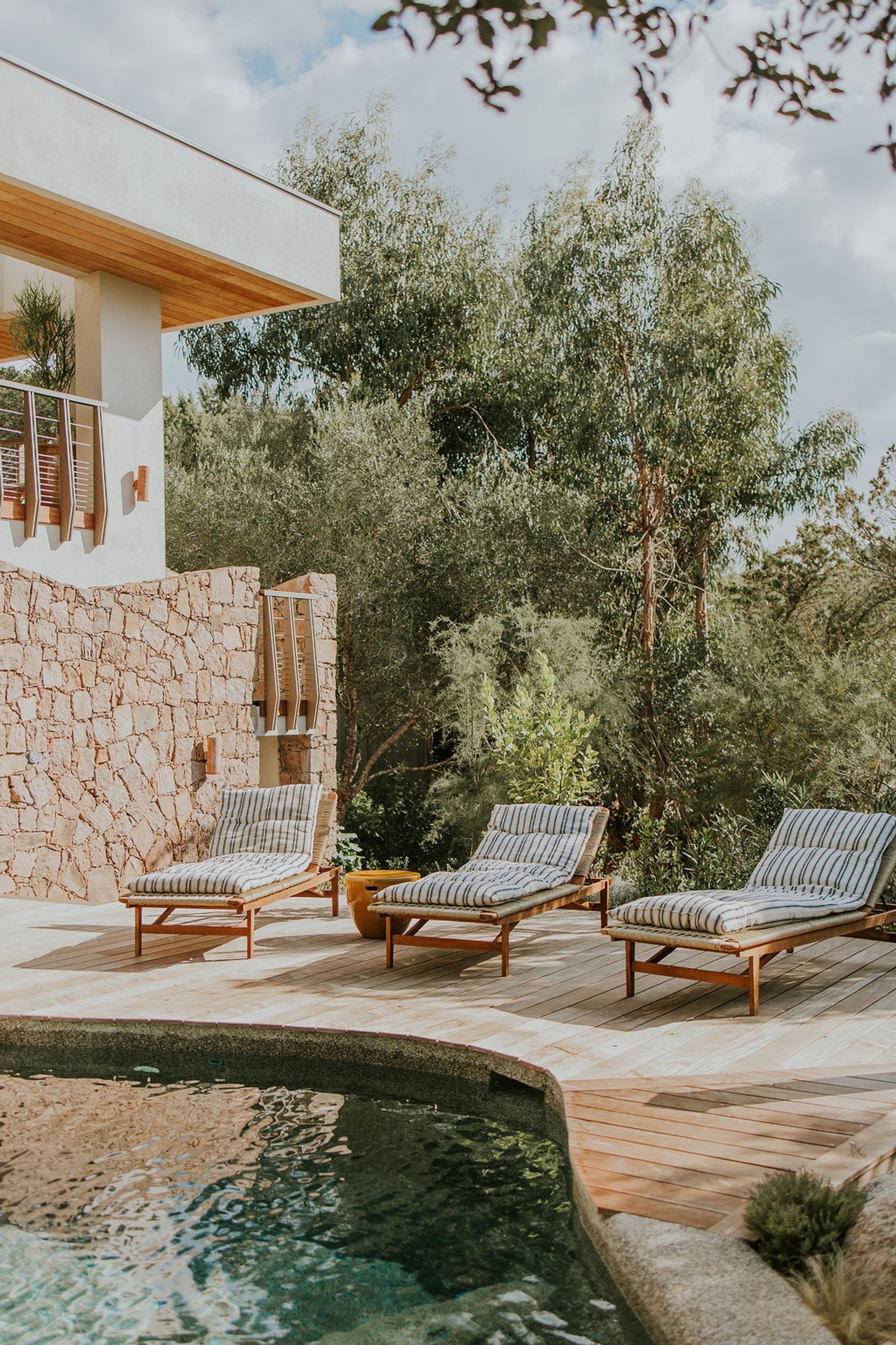 Casa Rossa organic natural pool with integrated boulders, Porto-Vecchio, Corsica, France