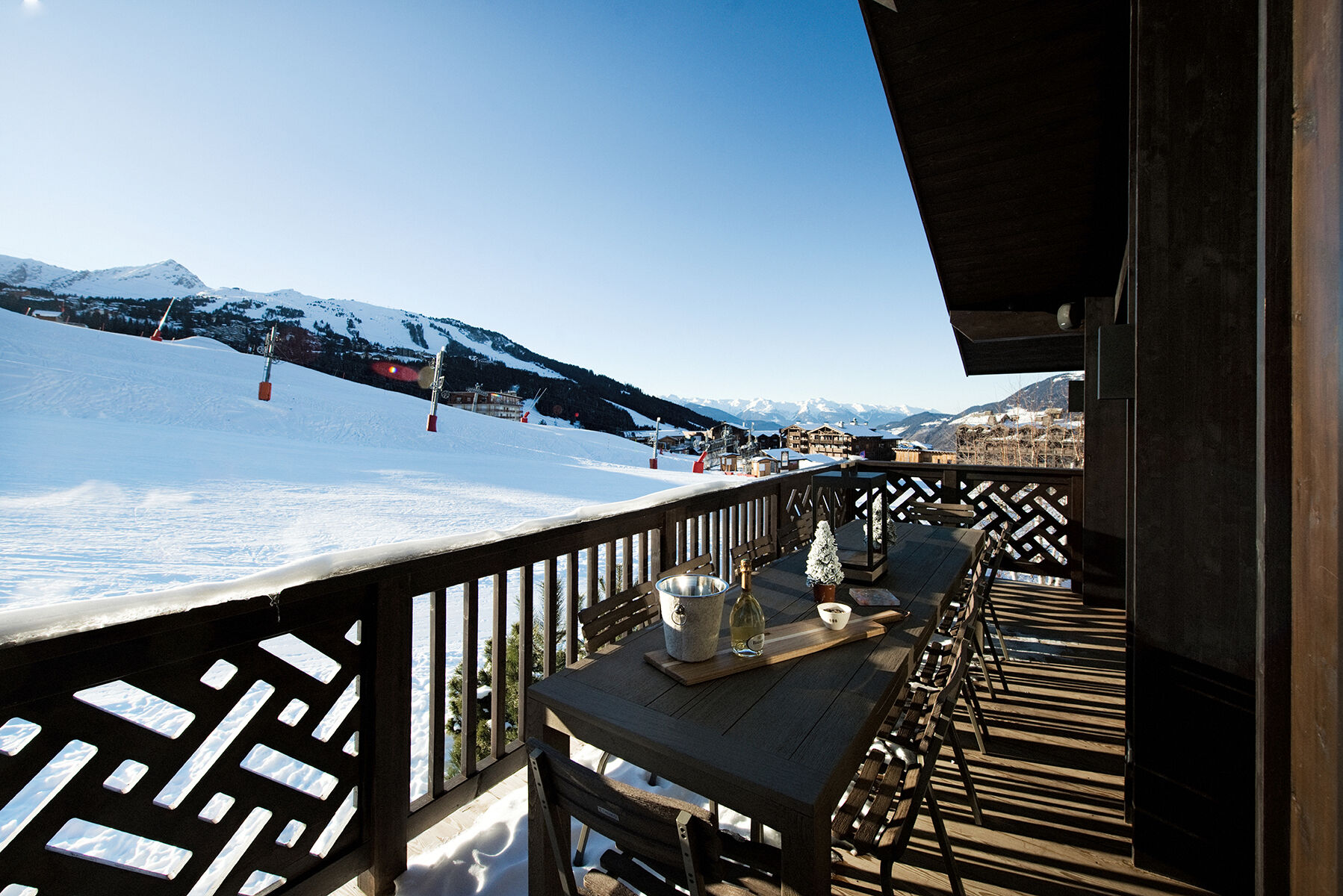 Chalet Ascension mountain terrace with ski access, Courchevel 1650, French Alps, France