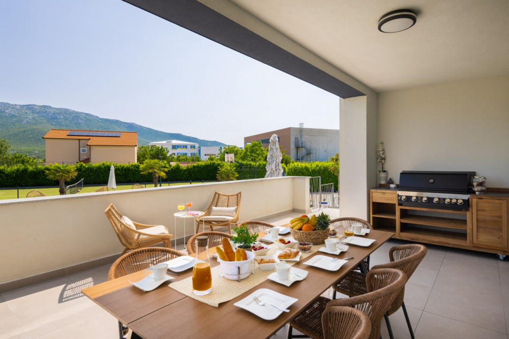 Split 21 rooftop dining terrace with BBQ and mountain views, Split, Dalmatian Coast
